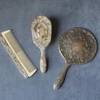 Vintage Vanity Set Mirror Brush Comb Silver Plated Ornate Floral