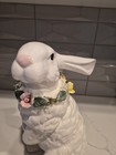 Tall White Porcelain Rabbit With Floral Garland