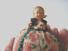 Antique Small Pin Cushion Half Celluloid Doll  Wearing A Dutch Cloths Beautiful