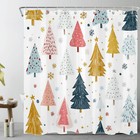 Modern Abstract Geometric Christmas Tree Shower Curtain Set For Bathroom Decor