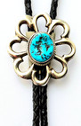 Frank Chee Navajo Sterling Silver Turquoise Bolo Leather Tie