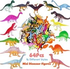 64pcs Mini Dinosaur Figures  Assorted Small Plastic White  Red  Pink  Purple 