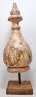 Antique Wooden Round Cone Shape Carving Original Old Hand Carved Polychrome