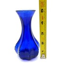 Vintage Indiana Glass Cobalt Blue Beaded Rib Vase Ruffle Rim Trumpet Flower Mcm