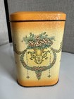 Vintage Daher Tin Storage Container Made In England Floral Gold Pink Oblong Lid