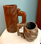 Vintage Solid Wood Wooden Carved Medieval Style Rustic Tankards - Made In Spain