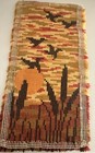 Vintage Mcm Cattail Sunset Seagull Latch Hook Rug Wall Hanging Completed 15 x31   