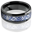 8mm Black Tungsten Carbide Ring Silver Celtic Dragon Blue Carbon Fiber Mens Band