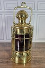 Large 16    Solid Brass Nautical Port Lantern - Red Fresnel Lens