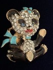 Vintage Marcel Boucher Panda Bear Black  Enamel Rhinestone Brooch Pin