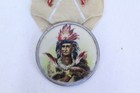 Concave Medal With Ribbon Tribal Leader Metal Medallion On Linen Ribbon Antique