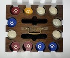 Antique Clay Crescent Moon Inlaid Poker Chips   Wood Carrying Case