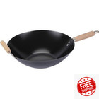 Wok Frying Pan 13 75  Non-stick Chinese Cast Cooking Fry Stir Sear Carbon Steel
