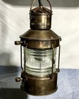 Vintage Brass Nautical Anchor Lantern Fresnel Glass Maritime Ship Converted Elec