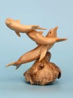 Wooden Hand-carved 3 Dolphins Statue  Tropical Nautical Coastal Dolphin Figurine
