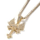 White Gold Plated Pendant Stainless Steel Angel Wings Jewelry Mens Iced Cz Chain