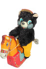 Vintage 1950 s Alps Japan Mechanical Wind-up Tin Litho Hobby Horse With Bear