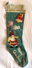 Vintage Felt Christmas Stocking Santa Clause Rubber Face Green Red Bell Name 24 