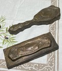 Pair Antique Victorian Nouveau Handheld Vanity Mirror   Brush   Tray Brass Mold