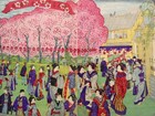 Japanese Woodblock Print 1887 Meiji Ukiyo-e Yoshiwara Night Cherry Blossoms 2pc