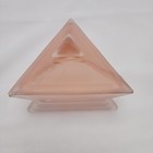 Art Deco Satin Pink Glass Frosted Powder Jar Vanity Lidded Stepped Base Geometri