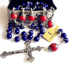Sterling 925 Silver Lapis Lazuli Beads Rosary Cross Crucifix Catholic Necklace
