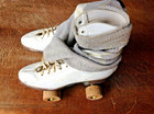 Vintage Chicago White Roller Skates Chicago Wooden Wheels Size 5-1 2 Sock Covers