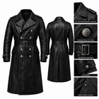 Men s German Classic Ww2 Military Uniform Officer Black Leather Trench Coat
