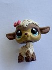 Rare Authentic Hasbro Littlest Pet Shop Lps Brown Lamb  1697 With Pink  Bow