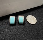 Vintage 925 Sterling Silver Turquoise Blue Large  Pierced Earings 