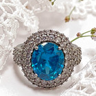 Stunning Oval London Blue Cz With Accents 925 Sterling Cocktail Ring  Size 7 5