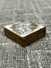 Vintage Enameled Floral Pill Box Hinged Trinket 1 5  Square Goldtone