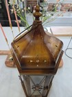 Lrg Antique Bronze Finish Hexagonal Candle Lantern W  Glass Panels Fleur-de-lis 