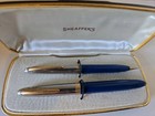 Vintage Sheaffer White Dot Fountain Pen Pencil Set 14k Nib Blue Box Personalize