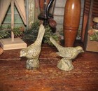 2 Primitive Vtg Carved Style Resin French Country Gray Verdigris Perching Birds