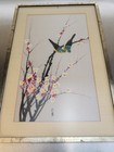 Vintage Chinese Silk Painting Asian Bird Cherry Blossom Framed Picture Wall Art