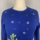 Ugly Christmas Sweater Size Large Blue Snowmen Western Cowboy Knit Cardigan Y2k