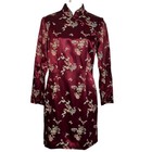 Vintage Floral Cheongsam Dress Mandarin Collar Asian Style Burgundy Size 6