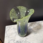 Vintage Cobalt Blue green Iridescent Art Glass Vase  Murano Style Flared Rim