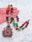Vintage Antique Silver Tone Bedouin Glass Trade Beads Necklace Artisan Milifori 