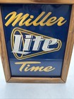 Vntg Miller Lite Miller Time Beer Embroidered Fabric 1980s Patch Framed 9  X 11 