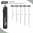 60pc Large Eye Sewing Needles Set 5 Sizes Stainless Steel Hand Sewing Crafts Pro