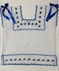 Mexican Embroidered Blouse M White Blue Huipil Boho Peasant Top Artisan Chic