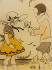 1930   s Nursery Wooden lacquer Plaque  Francoise  9 75 X 7 75  Boy   Girl By Sea