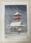 Kawase Hasui   Snow At Ueno Toshogu Shrine  Original Woodcut Print