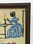 Antique Primitive 7 5 x11  Framed Linen Cross Stitch Embroidery-praise God