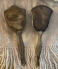 Lot Of 2 Antique Vintage Vanity Hair Brushes Clear Bristles Silver-tone Handles