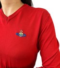 Vivienne Westwood Vintage Orb Logo Cropped Top  m V-neck  Red Knit Cotton 900117