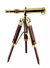 Nautical Maritime Antique Brass Spyglass Telescope Wooden Tripod Marine Scope
