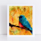 Aceo Atc Art Card Painting Print Signed Blue Bird Bluebird Nature Animals